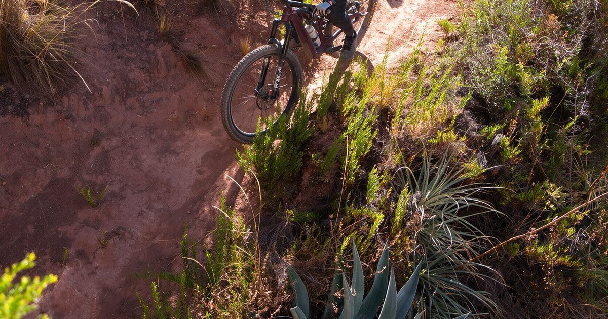 Dos riders bajando el camino inca de Lares entre agaves